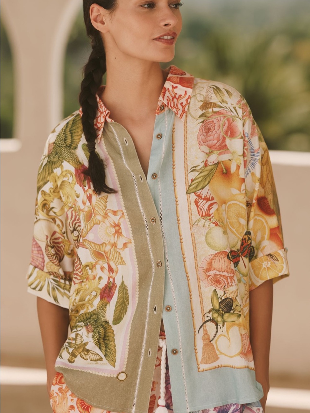 EUC Anthropologie Tropical Botanical Button-Up Shirt — Multi